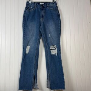 Avec Les Filles Jeans Women's Size 28 High Rise Distressed Slit Cuffs‎ Blue